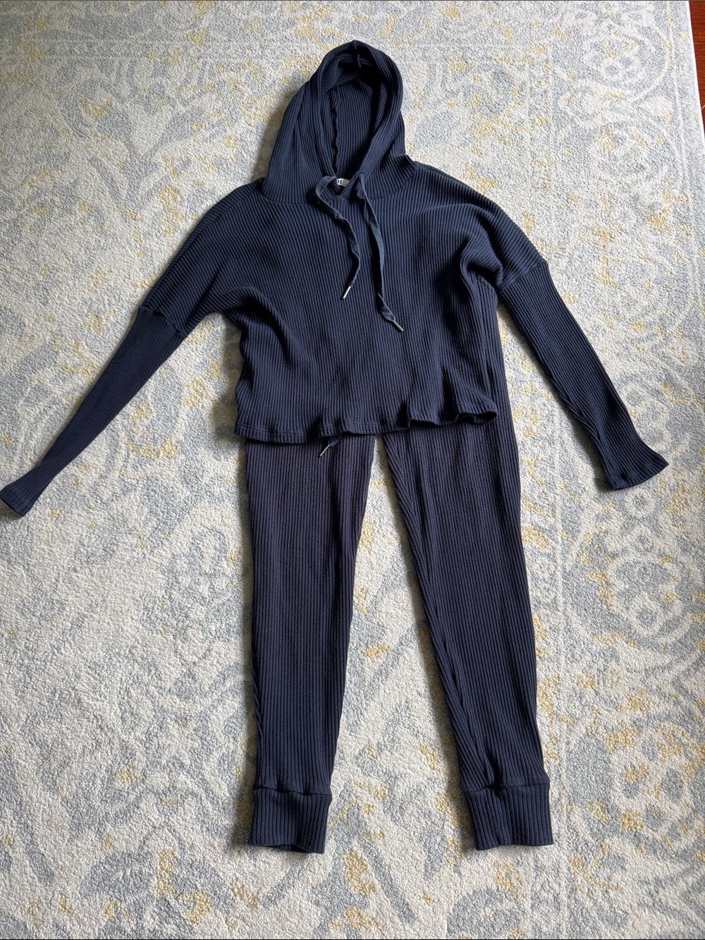 Lett Women’s Ribbed Hooded Lounge Set - Navy
